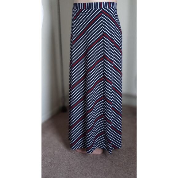 roz & ali Navy, White, Red Striped Maxi Skirt 1X - Picture 3 of 5